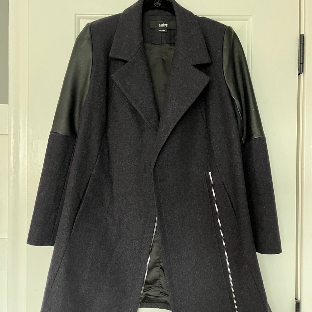Cut25 yigal azrouel wool coat jacket lamb leather size 6 plaid winter zip